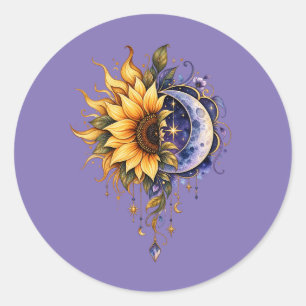 Magische Hemelzon- en Maanbloem Kunststicker Ronde Sticker