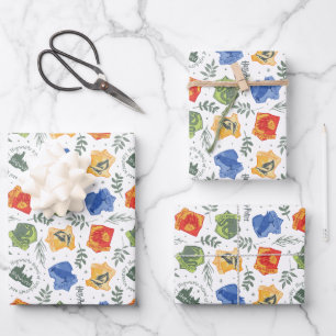 Magische Herbologie HOGWARTS™ Huizen Patroon Inpakpapier Vel
