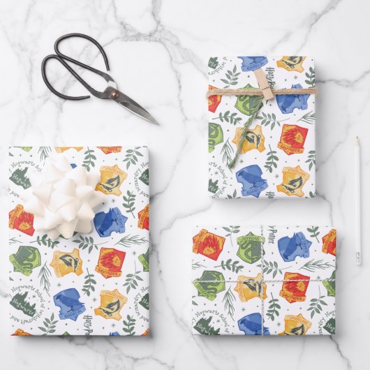 Magische Herbologie HOGWARTS™ Huizen Patroon Inpakpapier Vel (Voorkant)