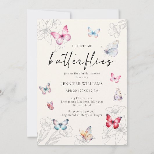 Magische Hij Geeft Me Vlinders Bruidsfeest Kaart (Voorkant)