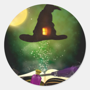 Magische Hoed & Magisch Spreukenboek Whimsical Fee Ronde Sticker