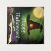 Magische Hoed & Spreukenboek Halloween Feest Achte Wandkleed (Voorkant (horizontaal))