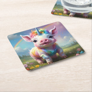 "Magische Hoeven: De Regenboog Eenhoorn Varken" Kartonnen Onderzetters