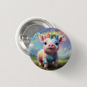 "Magische Hoeven: De Regenboog Eenhoorn Varken" Ronde Button 3,2 Cm