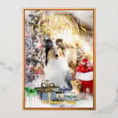 Magische huisdieren Kerstmis, Blue Merle Collie &  Folie Feestdagenkaart (Voorkant)