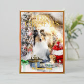 Magische huisdieren Kerstmis, Blue Merle Collie &  Folie Feestdagenkaart (Staand Voorkant)