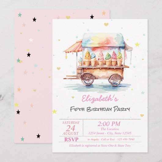 Magische ijsjes sterren roze verjaardag kaart (Voorkant / Achterkant)