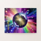 Magische Indigo Bursting Star Sphere in universum Legpuzzel (Horizontaal)