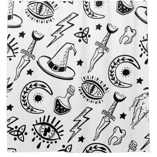 Magische Inkt Tekening Naadloos Patroon Douchegordijn (Voorkant)