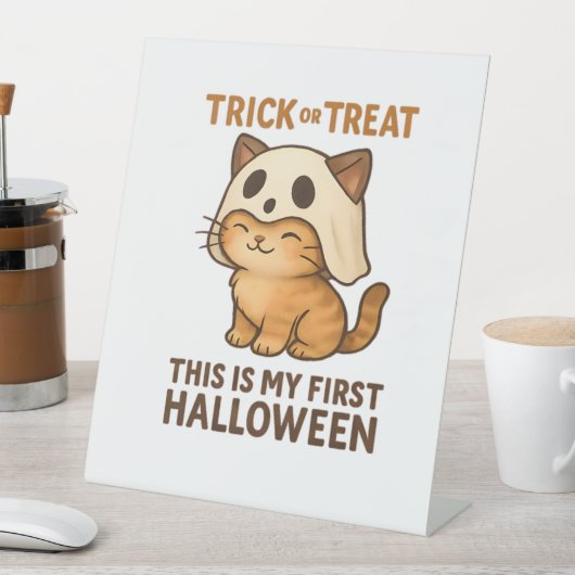 Magische introverte Cat Pastel Witch Pet Halloween Reclamebord Met Voetstuk (Insitu)