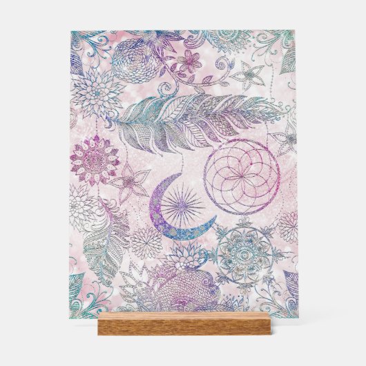 Magische Iridescent Glitter Feathers Drocatcher Acryl Bord (Voorkant)