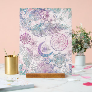 Magische Iridescent Glitter Feathers Drocatcher Acryl Bord