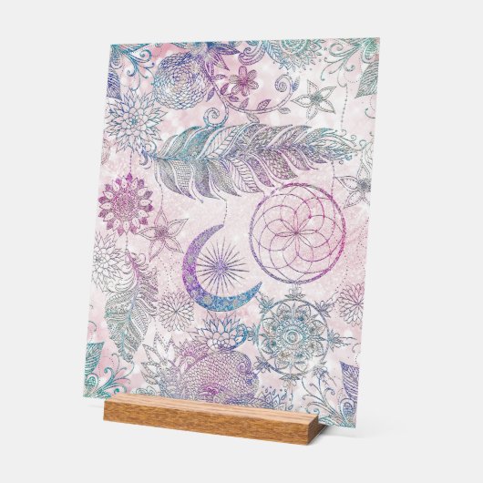 Magische Iridescent Glitter Feathers Drocatcher Acryl Bord (Hoek)