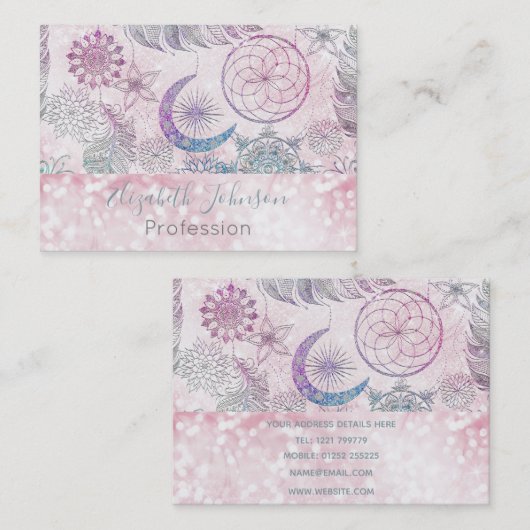 Magische Iridescent Glitter Feathers Drocatcher Visitekaartje (Voorkant / Achterkant)