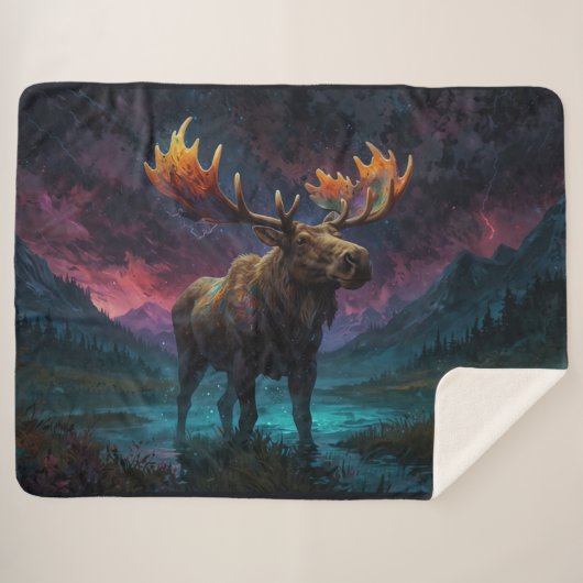 Magische Jasper Moose en Rocky Mountains Sherpa Deken (Voorkant (horizontaal))