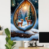 🦌 Magische Jongelingen in Sneeuwtraan Scene Poster (Thuiskantoor)