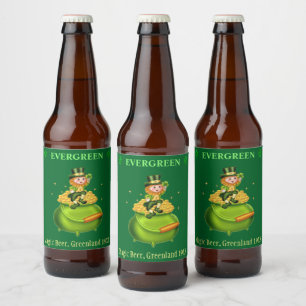 Magische kabouter & pot met goud op groen bier etiket