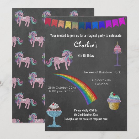 Magische kalkplanetunikorn Sweets Birthday Kaart (Voorkant / Achterkant)