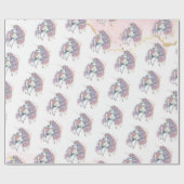 Magische Kasteel Eenhoorn Roze Prinses 1e Verjaard Cadeaupapier (Vlak)