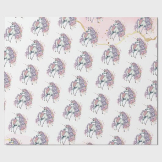 Magische Kasteel Eenhoorn Roze Prinses 1e Verjaard Cadeaupapier (Vlak)