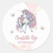 Magische Kasteel Eenhoorn Roze Prinses 1e Verjaard Ronde Sticker (Voorkant)