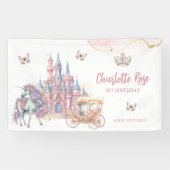 Magische Kasteel Eenhoorn Roze Prinses 1e Verjaard Spandoek (Horizontaal)