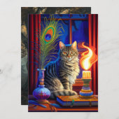 Magische kat en Swing Ghost Halloween Kaart (Voorkant / Achterkant)