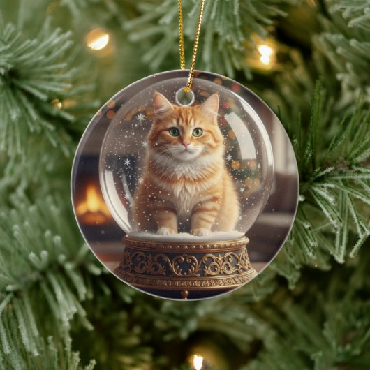 Magische Kat in Sneeuwbol Kerstversiering Keramisch Ornament (Boom)