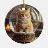 Magische Kat in Sneeuwbol Kerstversiering Keramisch Ornament (Voorkant)