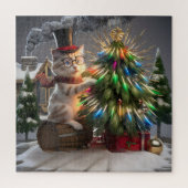 Magische kat kerst grillige 3D winter scene Legpuzzel (Verticaal)