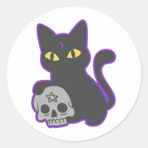 Magische kat met ghotische schedel - Kies achterkl Ronde Sticker
