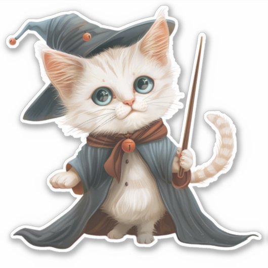 Magische Kat Tovenaar/Heks Sticker (Voorkant)