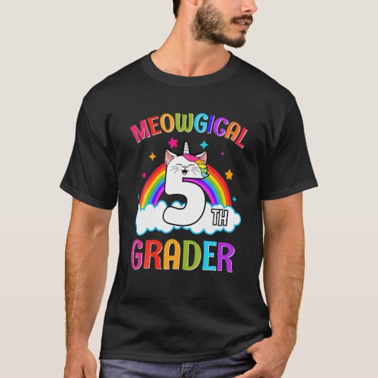 Magische kat unicorn regenboog 5e grad terug naar t-shirt (Voorkant)