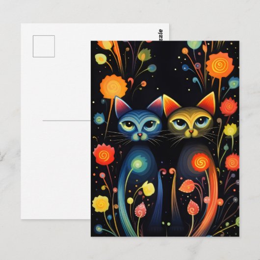 Magische katten briefkaart (Voorkant / Achterkant)