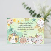 Magische kawaii caticorn kat eenhoorn kids verjaar bedankkaart (Staand voorkant)