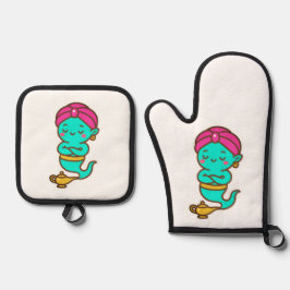 Magische Kawaii Djinn - Neon Spirit Ovenwant & Pannenlap Set