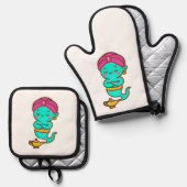 Magische Kawaii Djinn - Neon Spirit Ovenwant & Pannenlap Set (Voorkant / Achterkant)