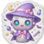 Magische Kawaii Robot Witch Vinyl Schattigee Paste Sticker (Voorkant)