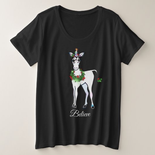 Magische Kerst Eenhoorn gewoon geloven Grote Maat T-shirt (Design voorkant)