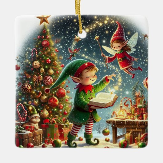 Magische kerst elf keramisch ornament (Voorkant)