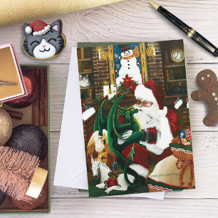 Magische Kerst Fantasie Kerstman Draak Yule Knus Feestdagenkaart