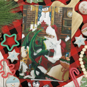 Magische Kerst Fantasie Kerstman Draak Yule Knus Theedoek