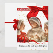 Magische Kerst Foto Rood Lint Vakantie Kaart (Voorkant / Achterkant)