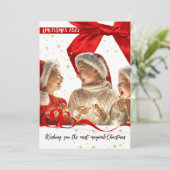 Magische Kerst Foto Rood Lint Vakantie Kaart (Staand voorkant)