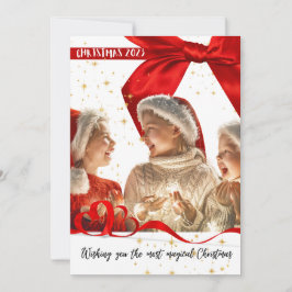 Magische Kerst Foto Rood Lint Vakantie Kaart