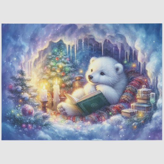 Magische kerst Polar Beer in Grot Decoupage Tissuepapier (Voorkant)