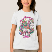 Magische Kerst Schattigee Eenhoorn Gift Kinder Tri-Blend Shirt (Voorkant)