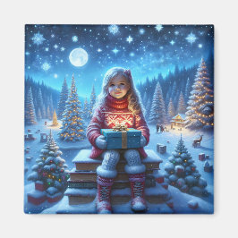 Magische kerst sparren bos meisje cadeau magneet