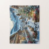 Magische kerstavond in een besneeuwd dorp legpuzzel (Verticaal)