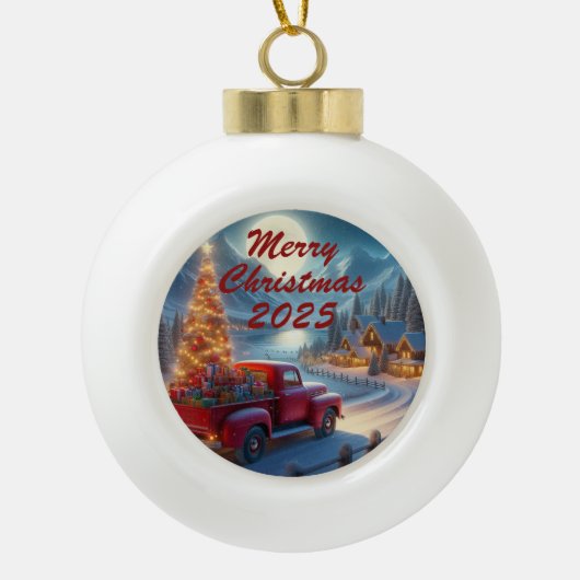 Magische kerstavond levering keramische bal ornament (Voorkant)